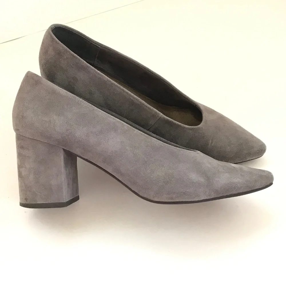 SEYCHELLES Suede Heels Pointed Toe Chunky Heel Pumps Gray Women’s Size 9